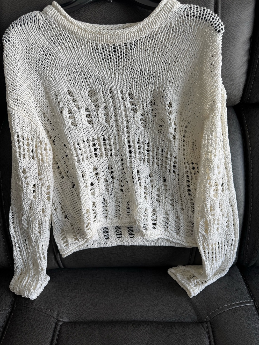 Theory off white open knit crochet cropped sweater small